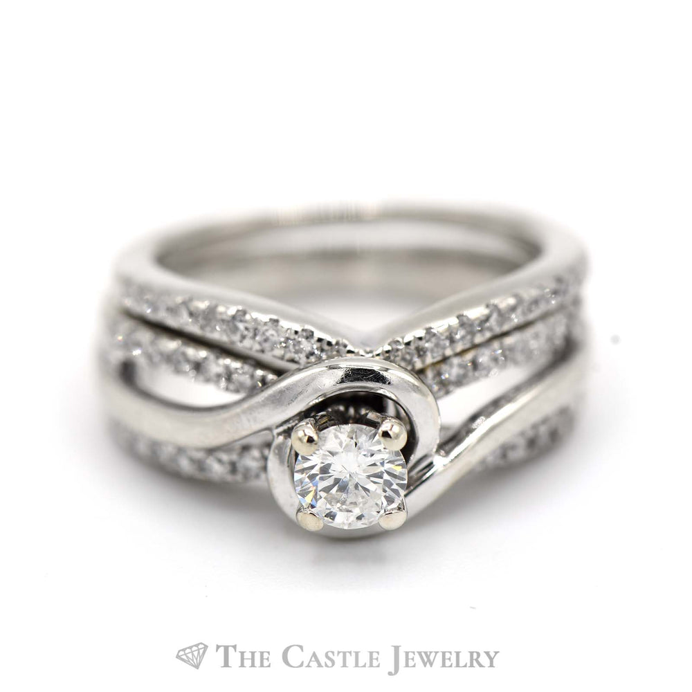 3/4cttw Diamond Bridal Set with Diamond Accents & Matching Band in 14k White Gold