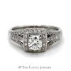 1cttw Round Diamond Engagement Ring with Square Shaped Halo And Diamond Accented Split Shank Sides in 14k White Gold - Thumbnail 1