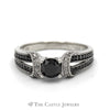 Round Black Diamond Engagement Ring with White and Black Diamond Accents in 10k White Gold Split Shank Setting - Thumbnail 1