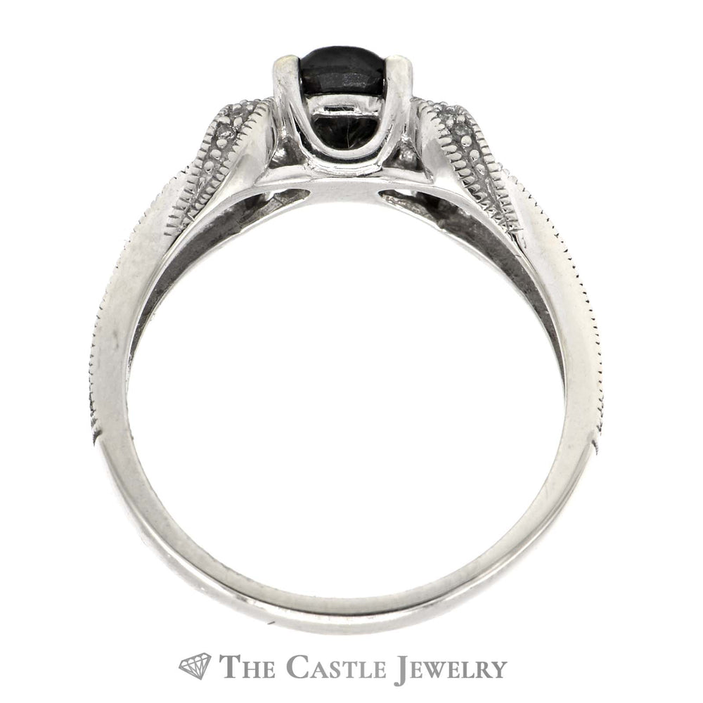 Round Black Diamond Engagement Ring with White and Black Diamond Accents in 10k White Gold Split Shank Setting