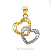 10k Two Tone Diamond Cut Interlocking Heart Pendant in 10k White and Yellow Gold - Thumbnail 1