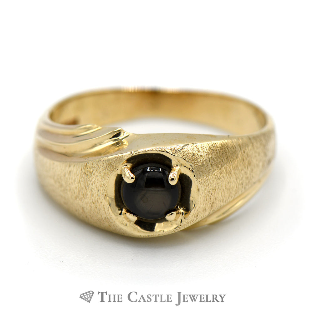 Men's Round Black Lindy Star Sapphire Ring in 10k Yellow Gold