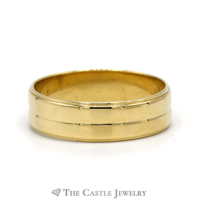 14k Yellow Gold 6.5mm Ridged & Polished Wedding Band Size 12.25