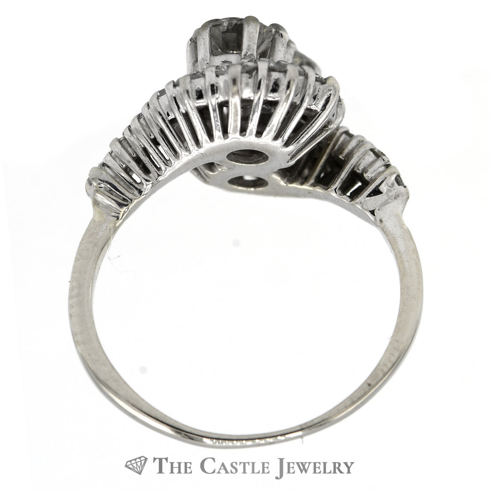 2cttw Bypass Style Double Diamond Cocktail Ring with Swirling Diamond Halos in 14k White Gold