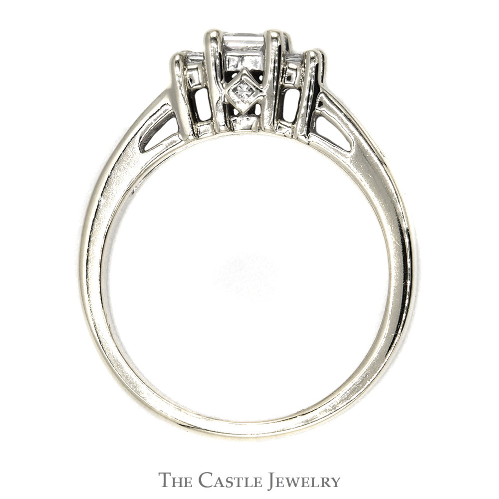3 Stone Princess Cut Diamond Engagement Ring with Channel Set Diamond Accents in 14k White Gold