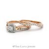 1cttw Round Diamond Bridal Set with Halo and Matching Accented Band in 14k Rose Gold - Thumbnail 3