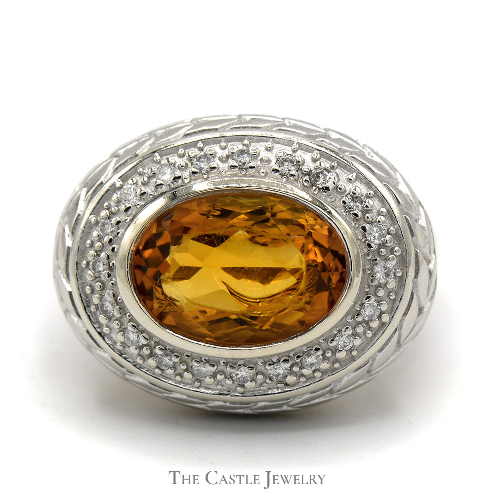 Oval Citrine Ring with Illusion Set Diamond Halo in 14k Yellow Gold Setting
