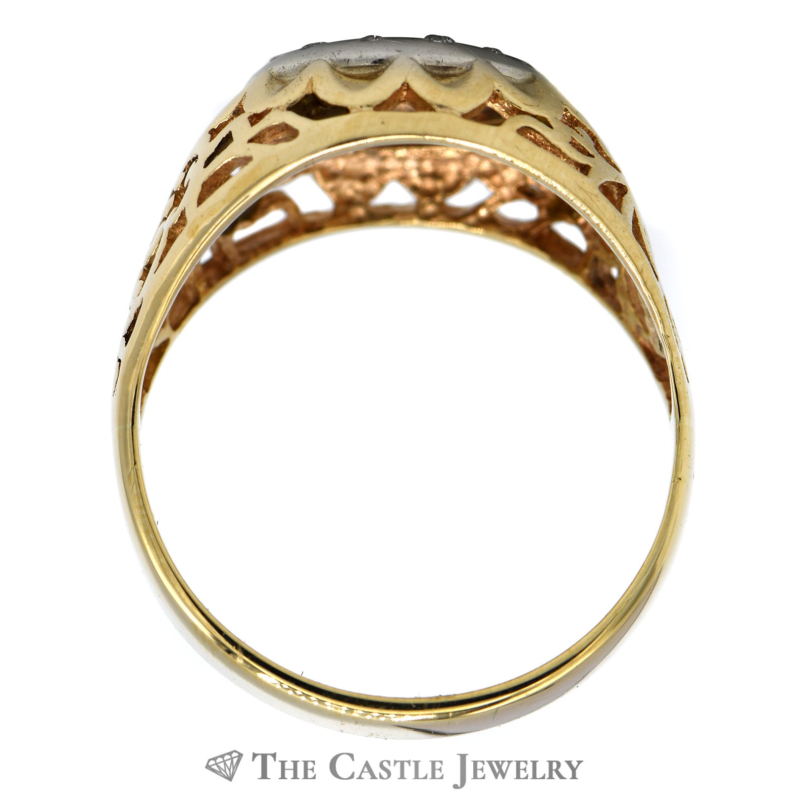 Kentucky Diamond Cluster Ring with Filigree Sides in 14k Yellow Gold