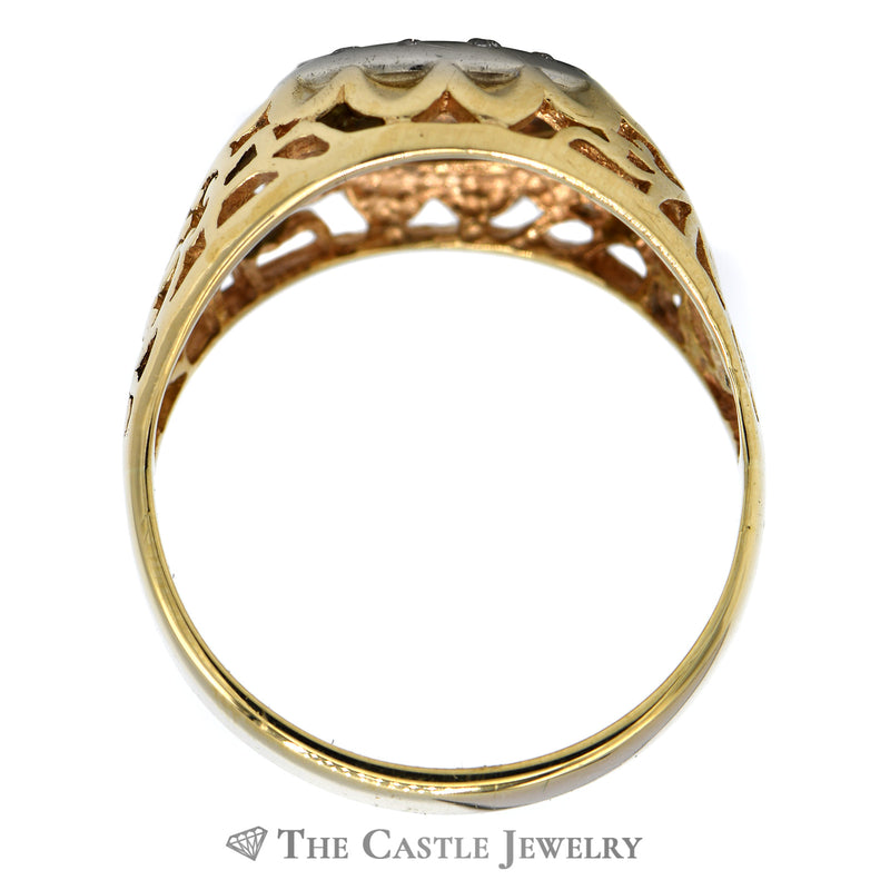 Kentucky Diamond Cluster Ring with Filigree Sides in 14k Yellow Gold