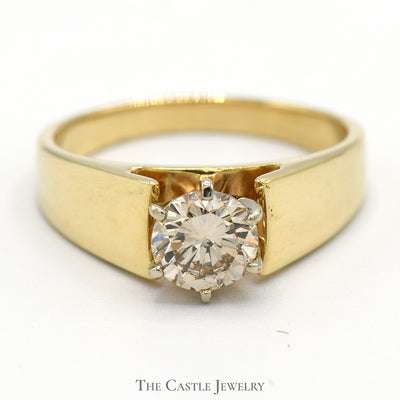 1.12ct Light Brown SI1 Diamond Solitaire Engagement Ring in 14k Yellow Gold Cathedral Mounting
