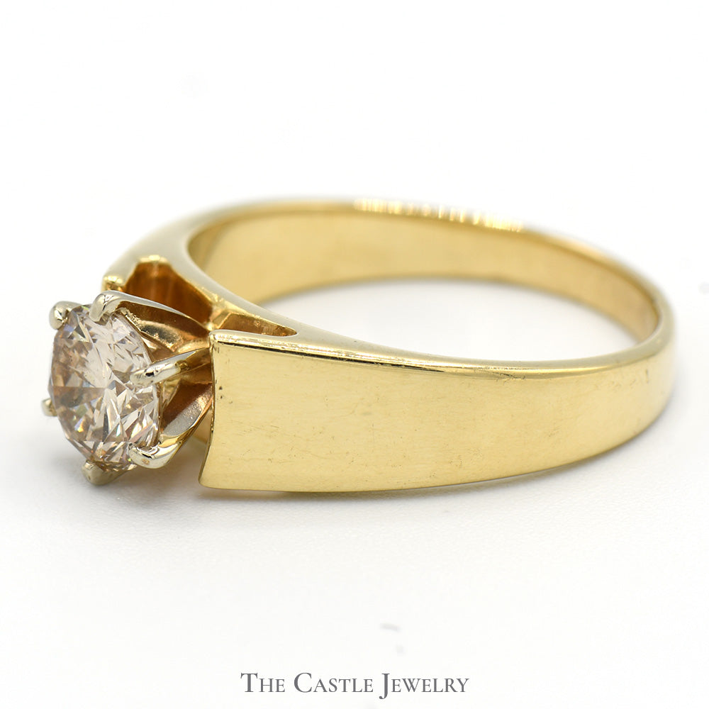1.12ct Light Brown SI1 Diamond Solitaire Engagement Ring in 14k Yellow Gold Cathedral Mounting