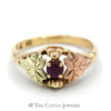 Leaf Designed Round Ruby Ring in 10k Tri-tone Gold - Thumbnail 1