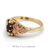 Leaf Designed Round Ruby Ring in 10k Tri-tone Gold - Thumbnail 4