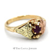 Leaf Designed Round Ruby Ring in 10k Tri-tone Gold - Thumbnail 3