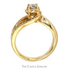 Round Diamond Engagement Ring with Diamond Halo and Accents in Swirled 10k Yellow Gold Setting - Thumbnail 2