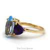 Marquise Shaped Blue Topaz Ring with Trillion Cut Amethyst Accents in 14k Yellow Gold - Thumbnail 3