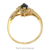 Marquise Cut Sapphire Ring with Diamond Accents in 14k Yellow Gold Bypass Mounting - Thumbnail 2