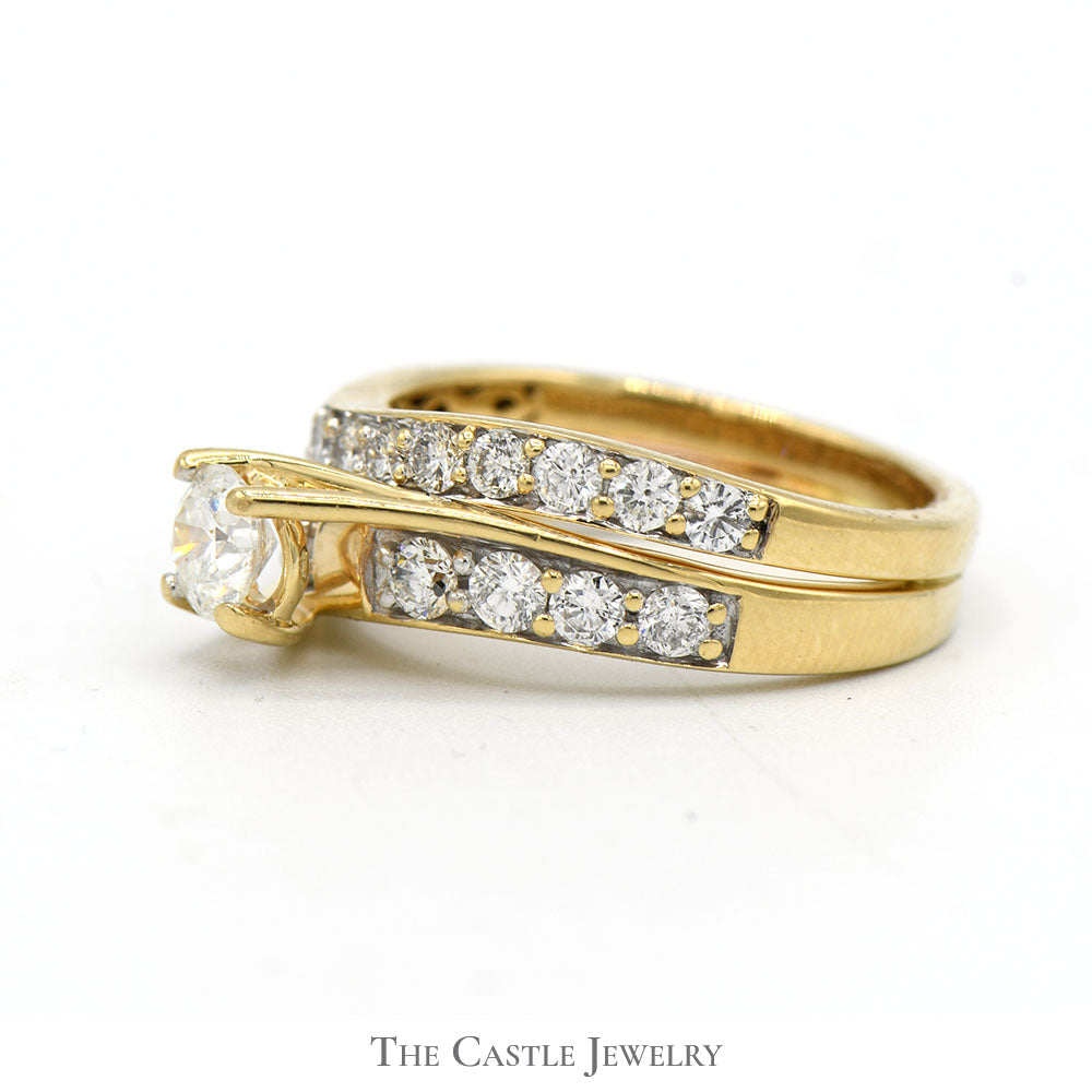 1.25cttw Round Diamond Solitaire Bridal Set with Accents and Matching Band in 14k Yellow Gold