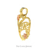 10k Two Tone Yellow Gold Heart Shaped "Love" Pendant with Rose Gold Flower Accents - Thumbnail 2