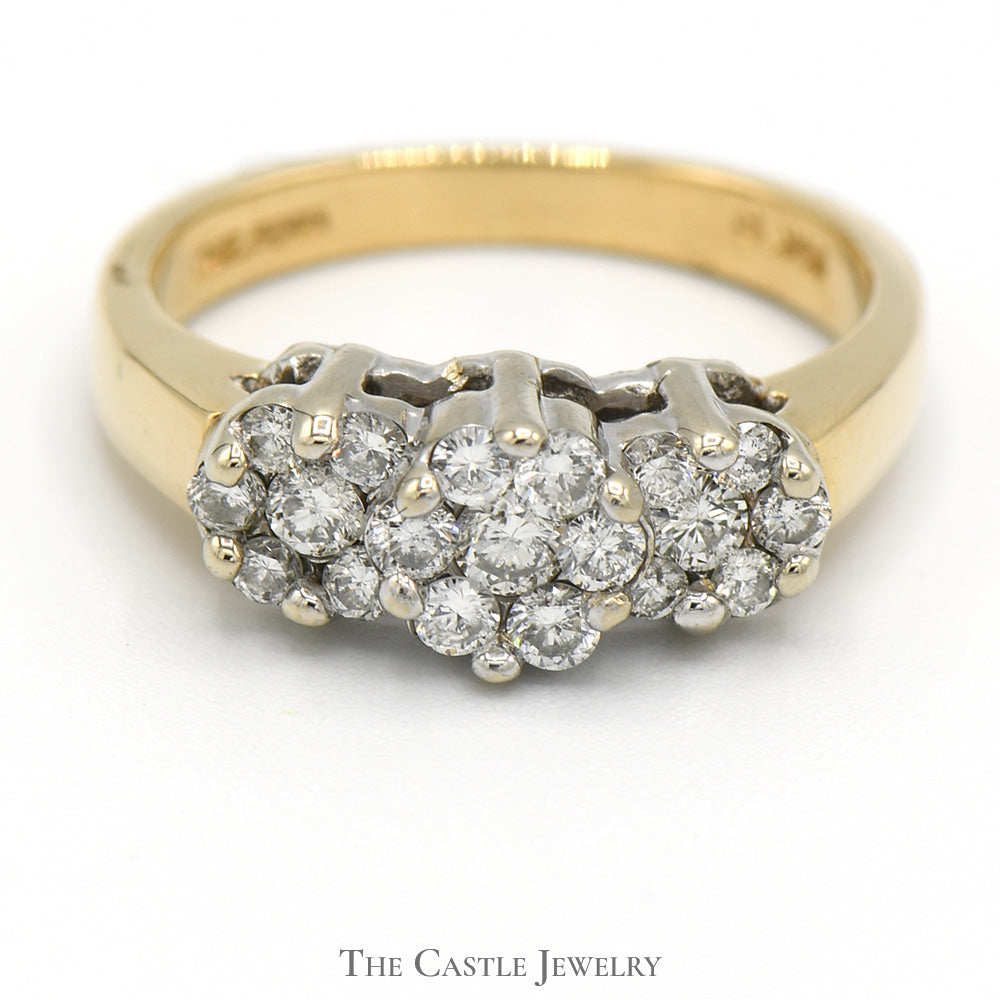 1/2cttw Triple Round Flower Cluster Ring in 14k Yellow Gold