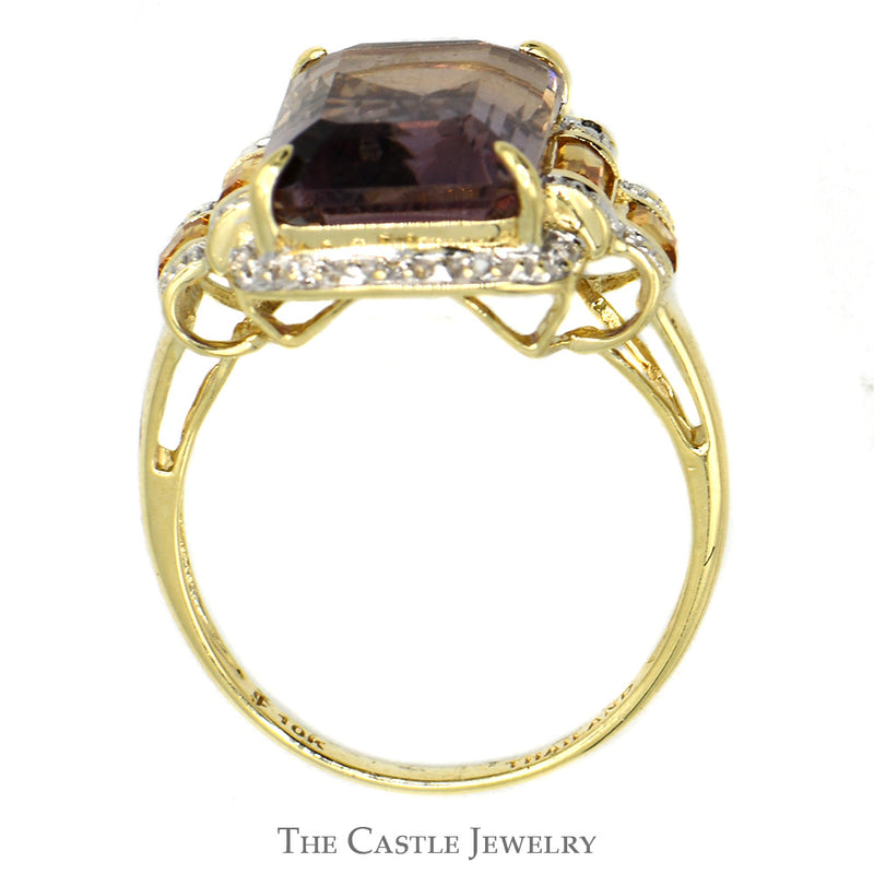 Emerald Cut Ametrine Ring with Diamond and White Topaz Accents in 10k Yellow Gold
