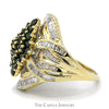 Marquise Shaped Green Diamond Cluster Ring with Baguette and Round Diamond Accents in 10k Yellow Gold - Thumbnail 3