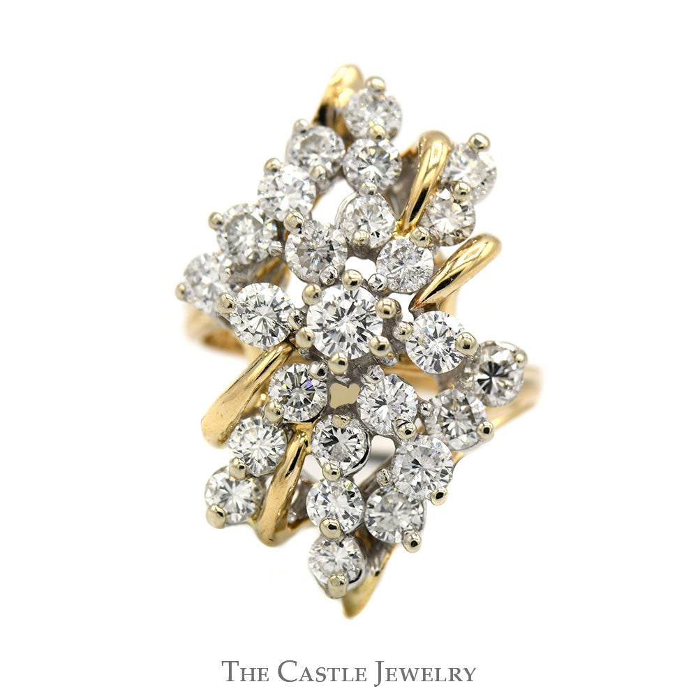 2.5cttw Diamond Cluster Ring with Open Bypass 14k Yellow Gold Setting