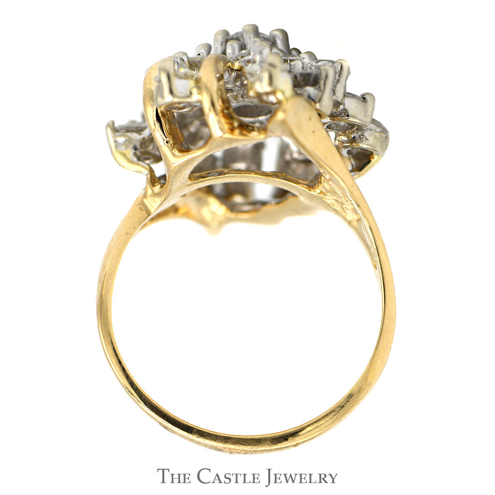2.5cttw Diamond Cluster Ring with Open Bypass 14k Yellow Gold Setting