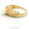 6mm Pearl Solitaire Ring with Diamond Accents in 10k Yellow Gold Domed Filigree Setting - Thumbnail 3