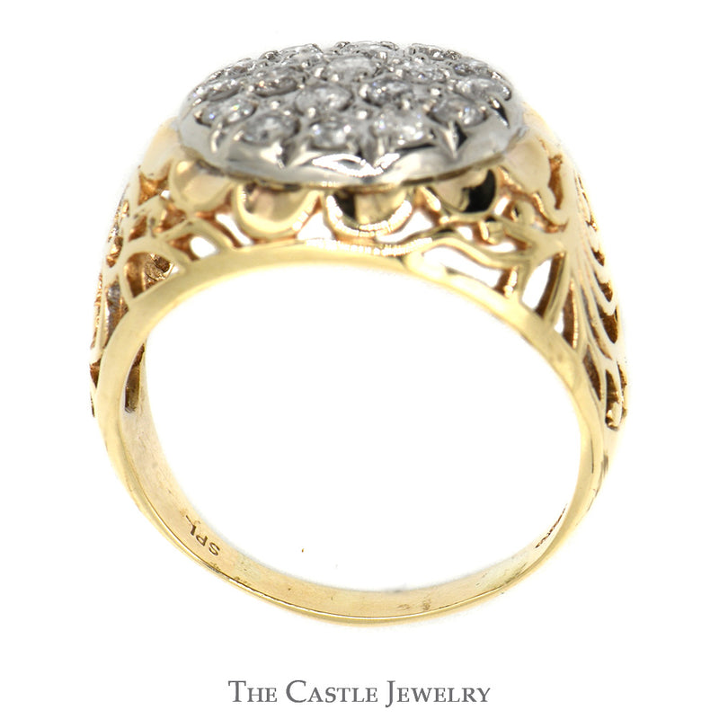 3/4cttw Kentucky Diamond Cluster Ring in 10k Yellow Gold Filigree Mounting