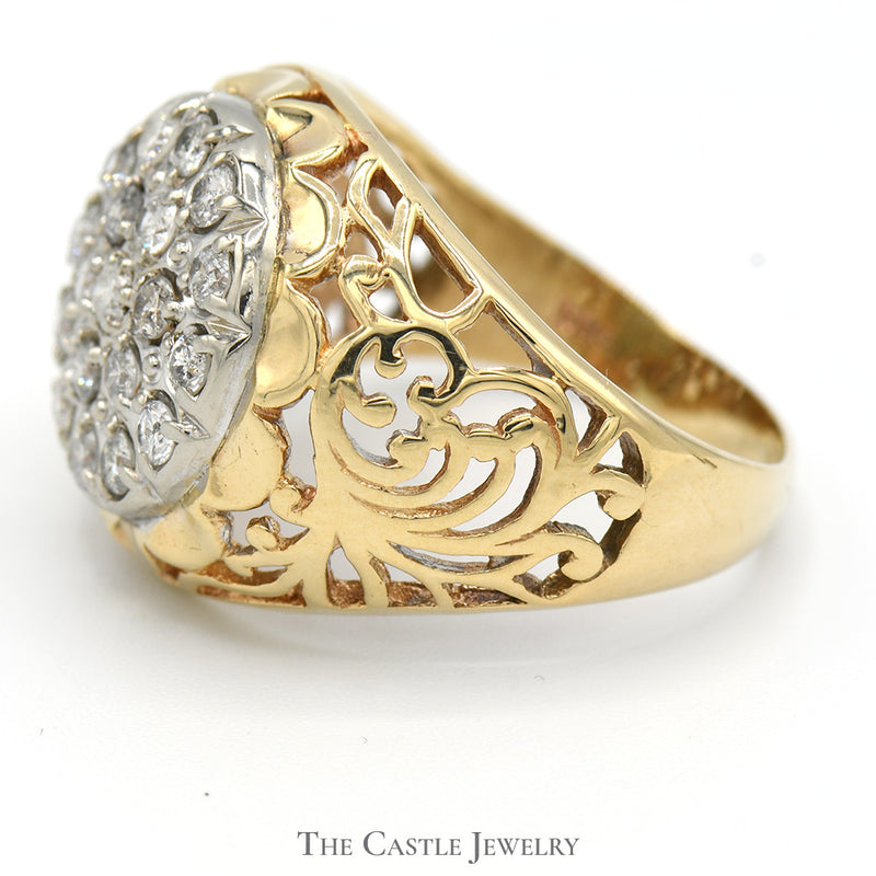 3/4cttw Kentucky Diamond Cluster Ring in 10k Yellow Gold Filigree Mounting