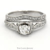 Round Diamond Solitaire Bridal Set with Diamond Accents and Matching Curved Band in 14k White Gold - Thumbnail 1