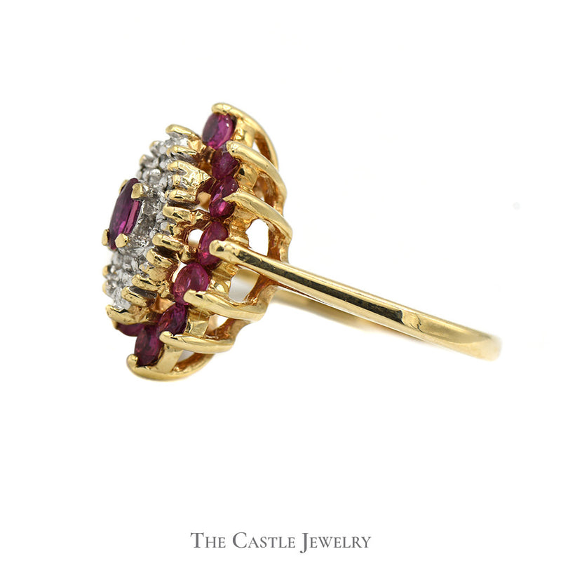 Marquise Shaped Diamond & Ruby Cluster Ring in 10k Yellow Gold