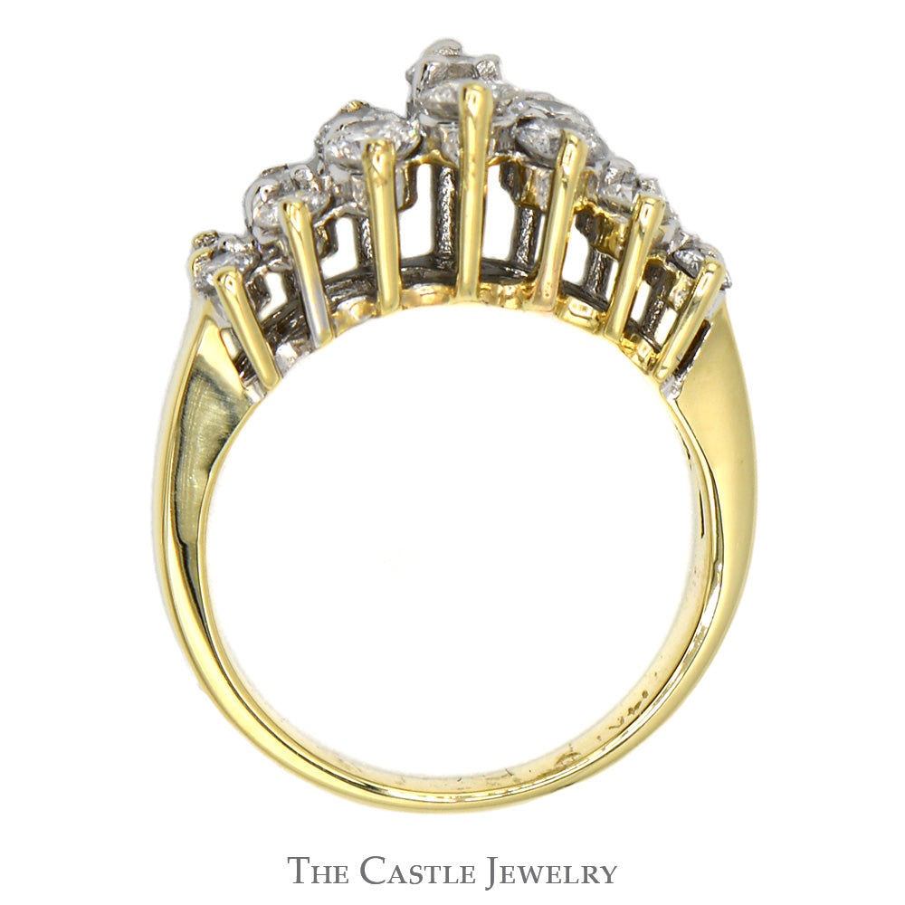 1cttw Double Row Diamond Cluster Band in 14k Yellow Gold