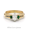 Three Stone Marquise Shaped Diamond and Emerald Engagement Ring and Soldered Wrap Bridal Set in 14k Yellow Gold - Thumbnail 1