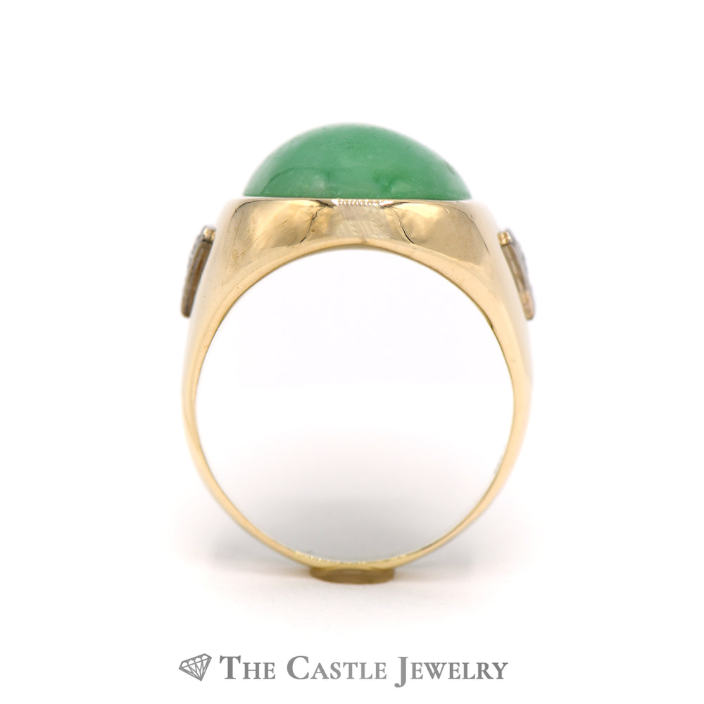 Oval Cabochon Jade Ring with Diamond Accents in 14k Yellow Gold