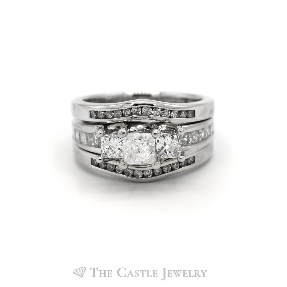 2cttw Three Stone Diamond Engagement Ring with Matching Diamond Insert in 14k White Gold