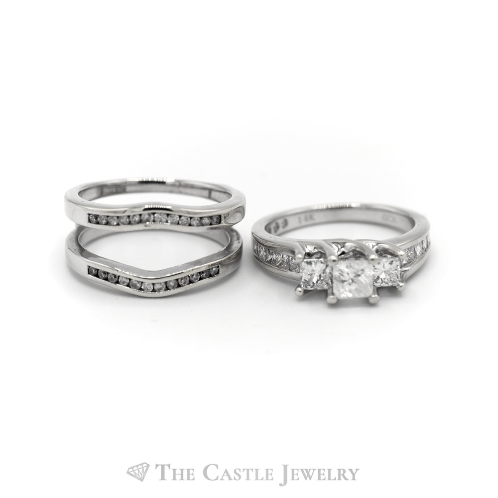 2cttw Three Stone Diamond Engagement Ring with Matching Diamond Insert in 14k White Gold