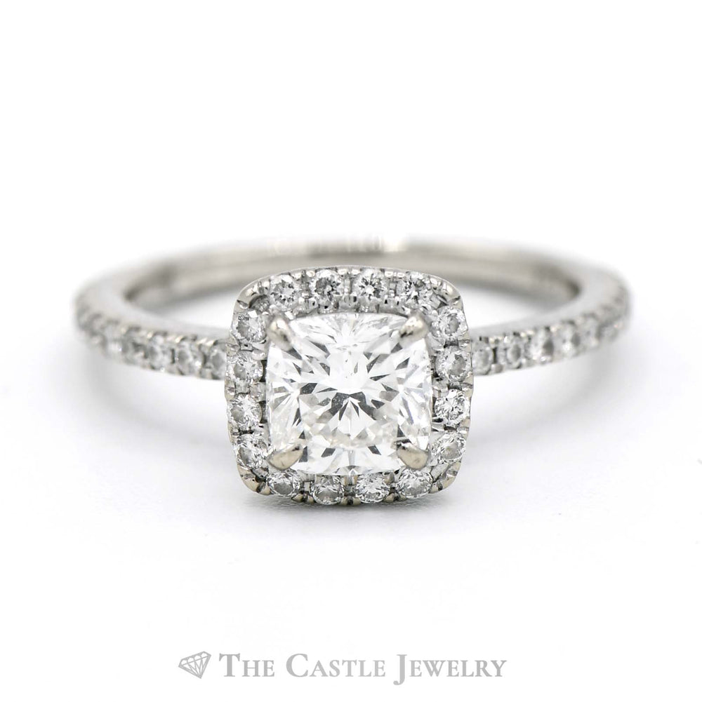 Cushion Cut Diamond Engagement Ring with Diamond Halo and