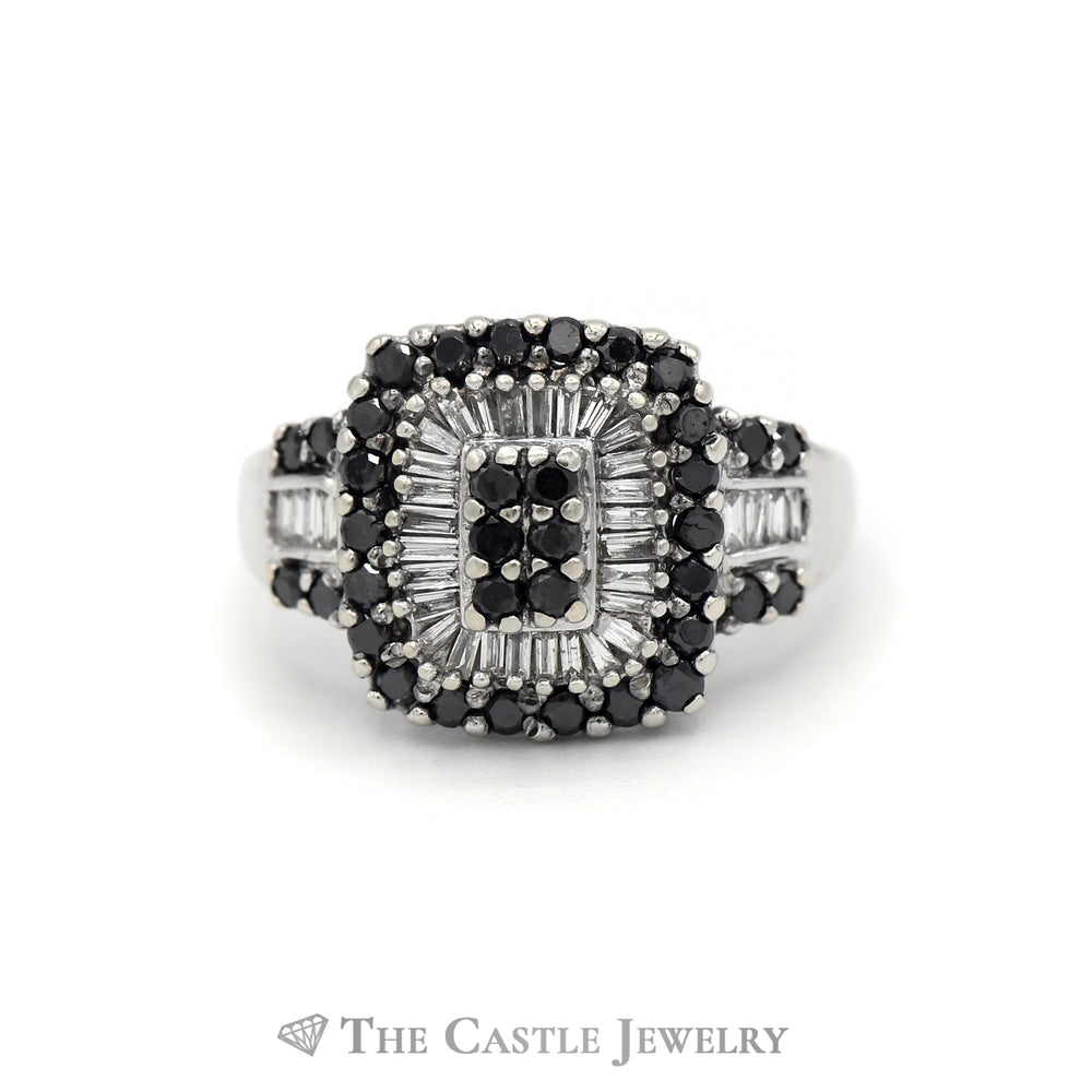 1CTTW Black and White Diamond Cluster Ring in 14KT White Gold