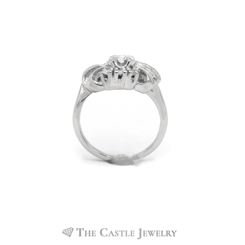 .25CTTW Round Diamond Antique Flower Designed Ring in 14KT White Gold