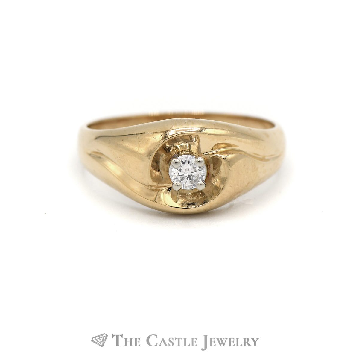 .20CT Diamond Solitaire Bypass Ridge Men's Ring in 10KT Yellow Gold