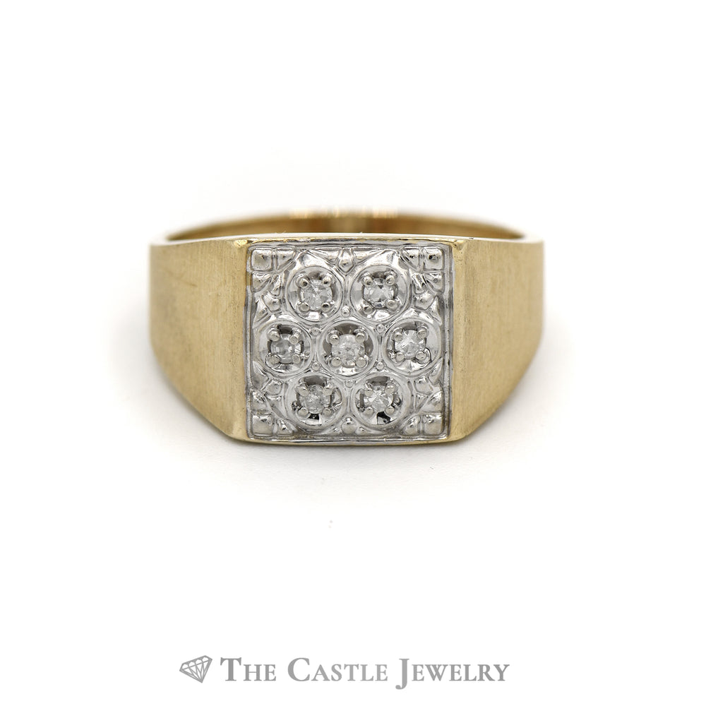 .15CTTW Diamond Cluster Ring with Square Mounting and Brushed Sides in 10KT Yellow Gold