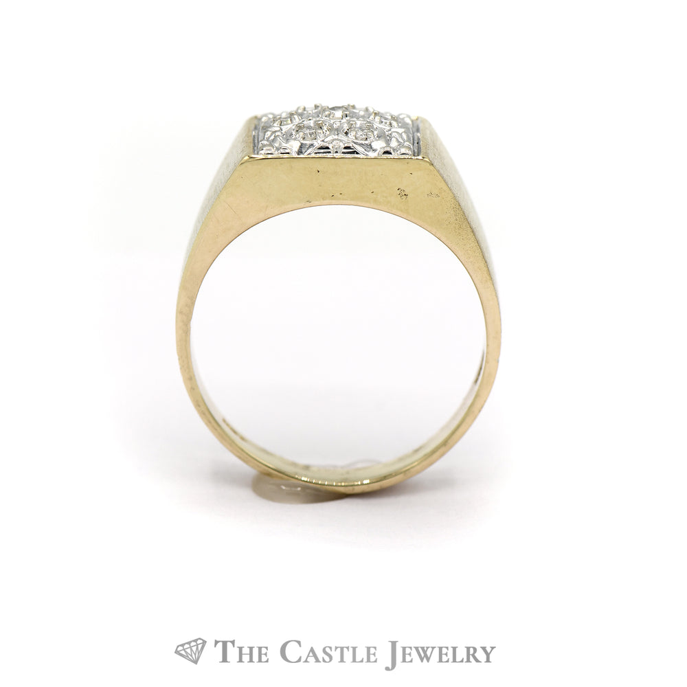 .15CTTW Diamond Cluster Ring with Square Mounting and Brushed Sides in 10KT Yellow Gold