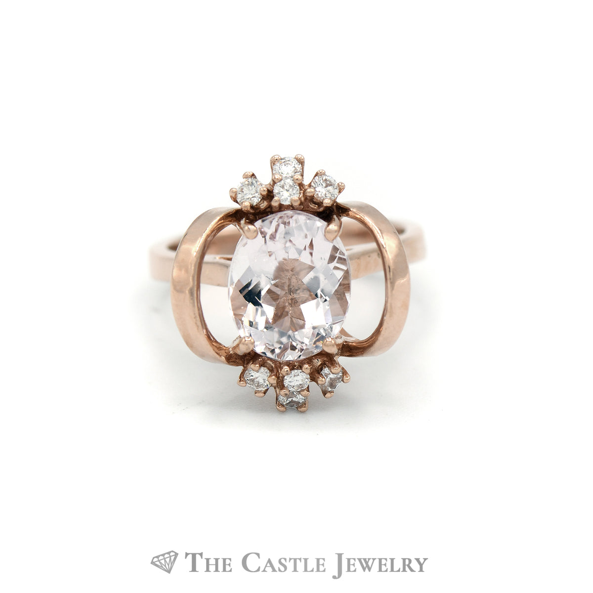 2.66CT Oval Morganite Ring with .15CTTW Diamond Accents in 14KT Rose Gold