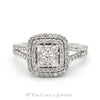 1cttw Square Diamond Cluster Engagement Ring with Double Halo and Accents in 14k White Gold - Thumbnail 1