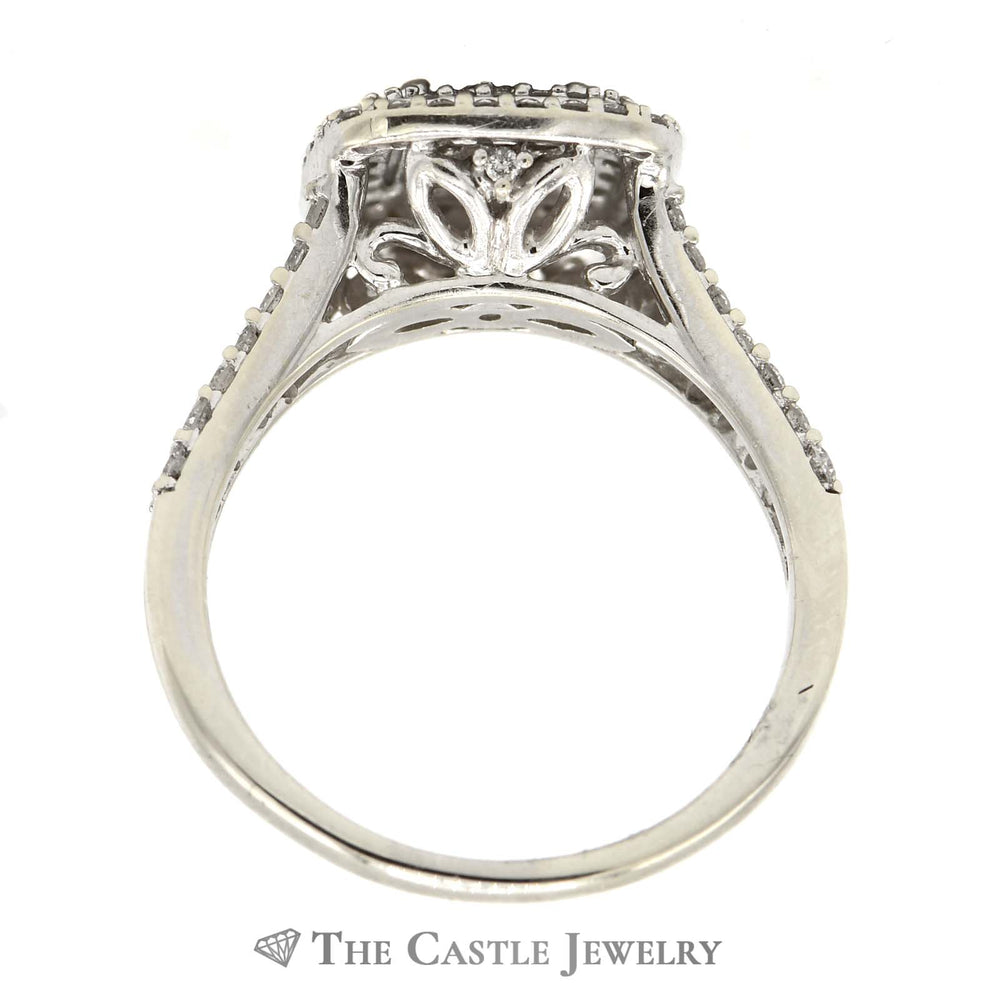1cttw Square Diamond Cluster Engagement Ring with Double Halo and Accents in 14k White Gold