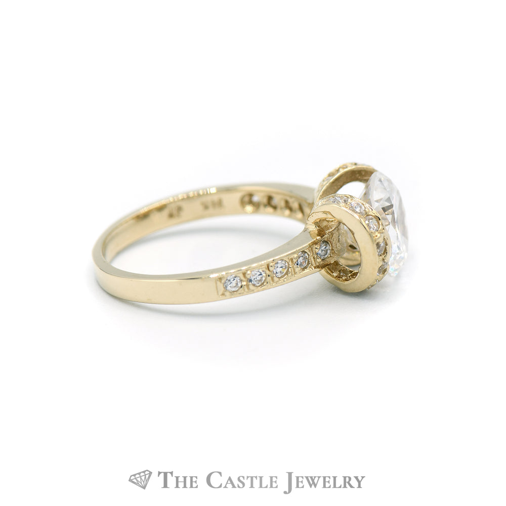 Round Cubic Zirconia Ring with Vertical and Horizontal CZ Accents in 14KT Yellow Gold