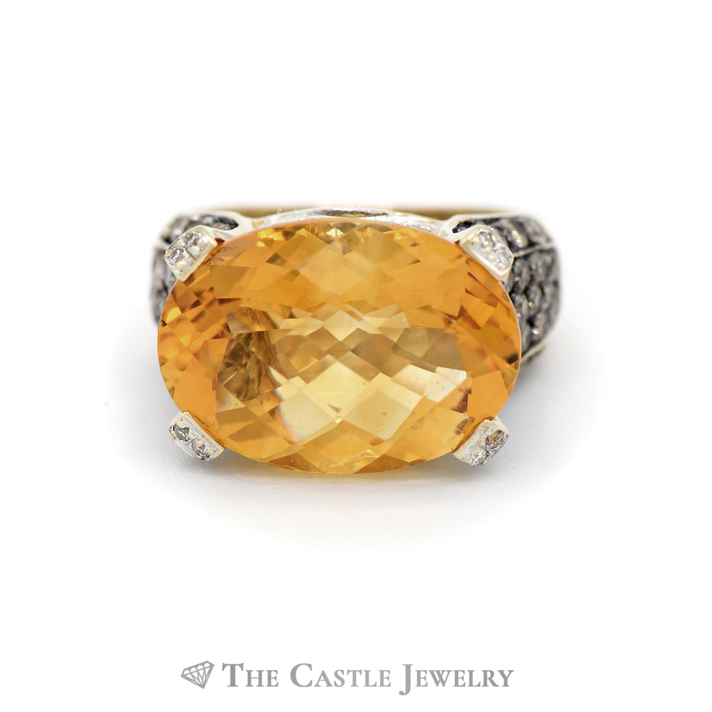 LeVian 10CT Citrine and 2CTTW White and Chocolate Diamond Ring in 14KT Yellow Gold