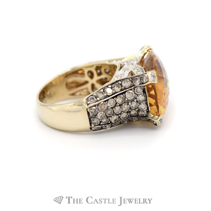LeVian 10CT Citrine and 2CTTW White and Chocolate Diamond Ring in 14KT Yellow Gold